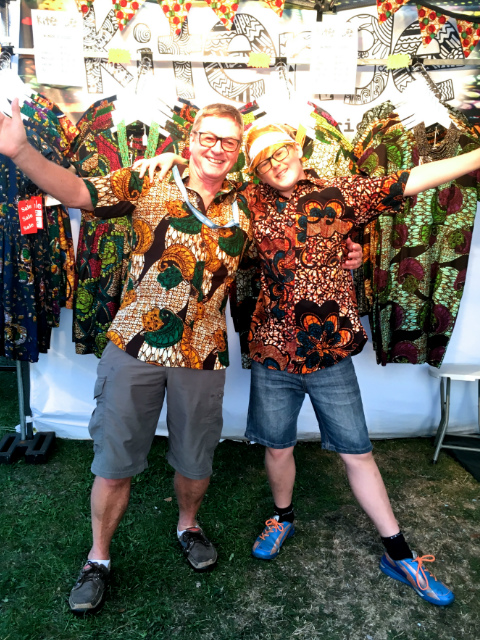 African style shirts modelled by Kitenge Store customers at Victorious Festival UK