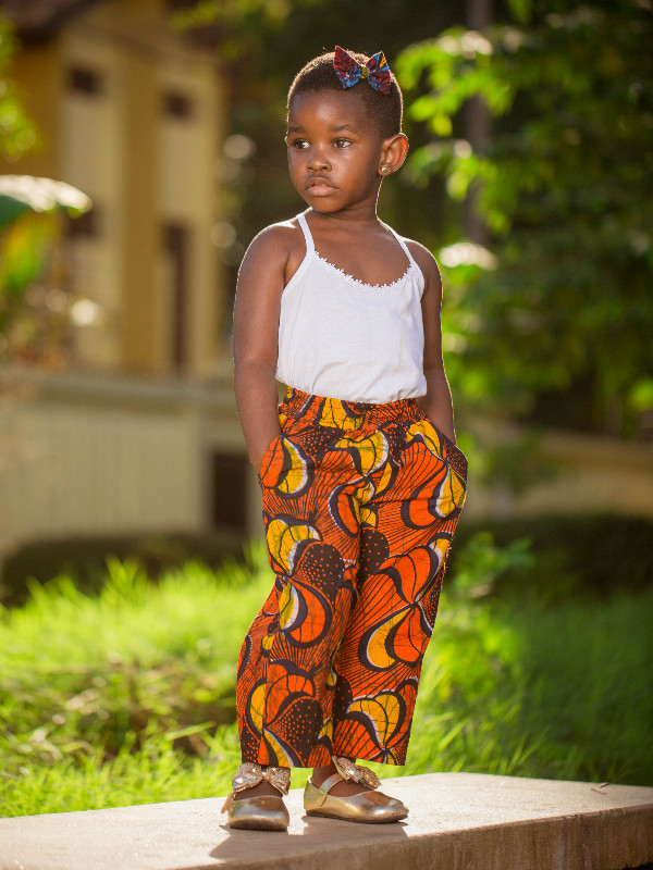 Red African Print Kids Trousers Pants Girl Model Wearing