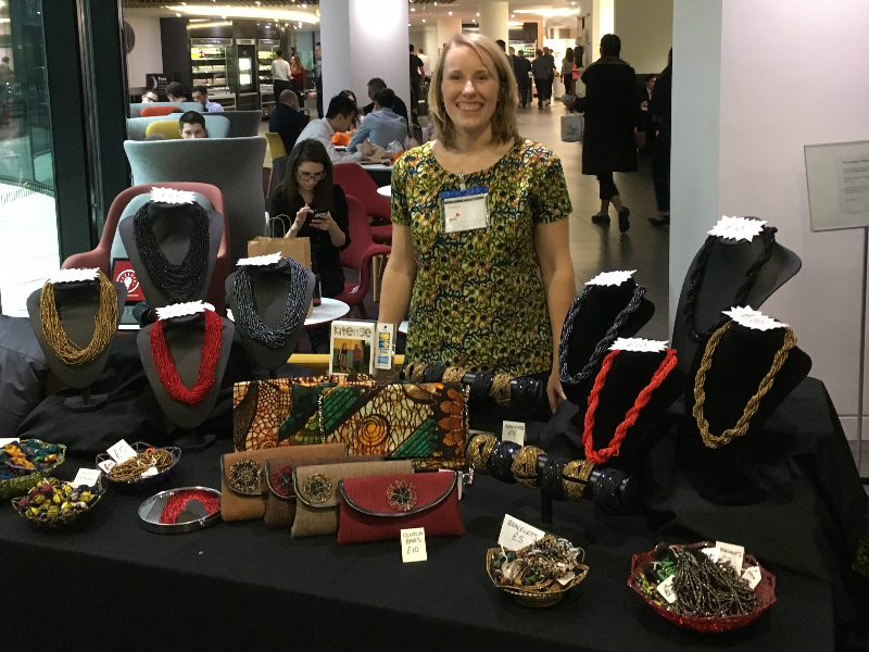 Kitenge founder Sian showcasing our African clothes and accessories in London at Pwc's social enterprise Christmas fair in their staff restaurant