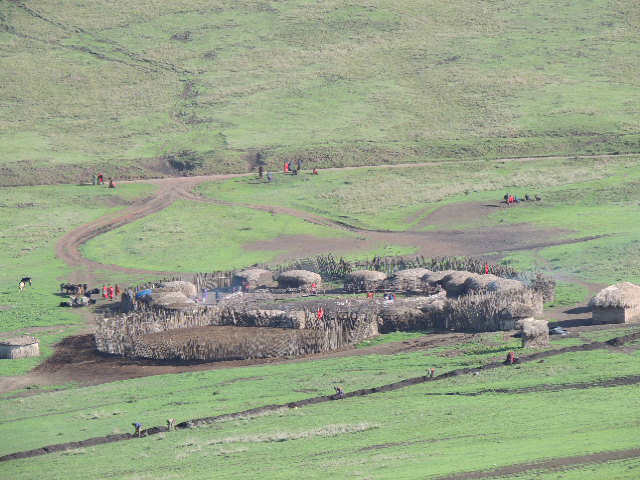 A Masai village located inside the Ngorongoro Conservation Area in northern Tanzania