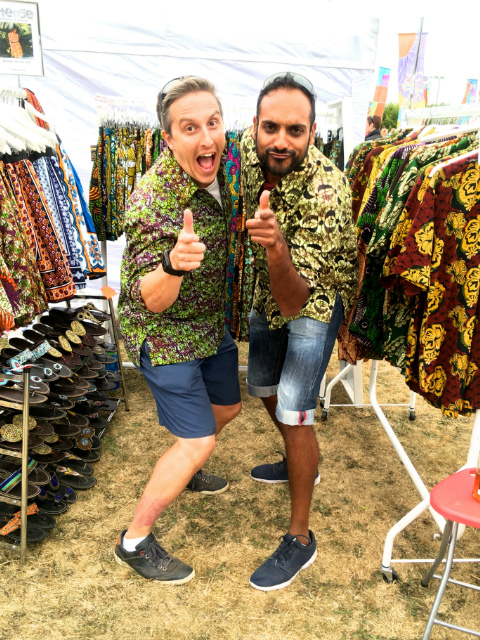 Kitenge customers having fun wearing their African style shirts at Victorious festival UK