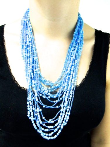 Light Blue Womens African Beaded Necklace