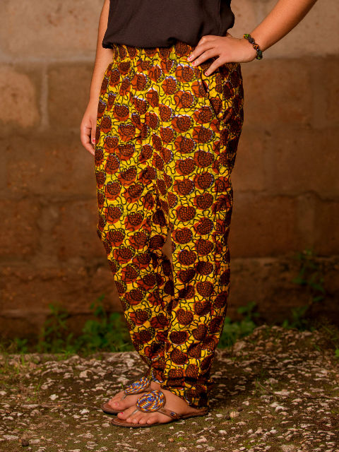 Brown African Print Trousers Model Wearing