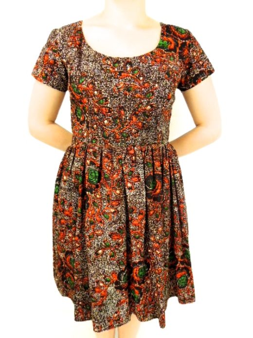 Red Womens African Print Flare Dress Front View
