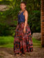 Red Womens African Print Maxi Skirt Model Wearing