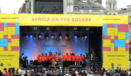 Main stage with gospel choir at African on The Square 2017 in Trafalgar Square London