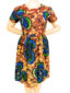 Women's yellow African print flare dress model wearing front view