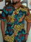 Men's yellow/blue flower custom-made African print short sleeve shirt model wearing front view