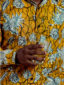 Men's yellow pineapple custom-made African print long sleeve shirt front view closeup