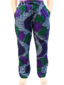 Women's blue green purple made to measure African print trousers model wearing front view