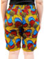 Women's custom made to measure yellow red blue African print shorts model wearing back view hands by sides