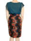 Women's red/blue jigsaw African print pencil skirt model wearing back view