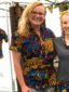 Women's yellow blue flower custom made to measure African print shirt with short sleeves volunteer wearing at African music festival