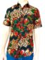 Men's red/green flower African print short sleeve shirt model wearing front view