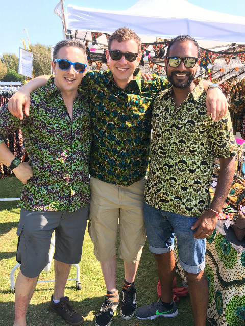 Kitenge customers wearing their African fabric shirts at Victorious Festival UK