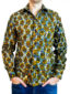 Men's yellow cream ready to wear African wax print long sleeve shirt model wearing front view hands in pockets