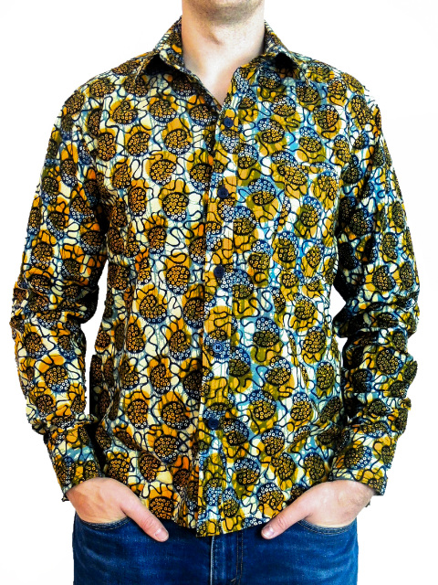 Mens Yellow/Cream Shells African Print Shirt | Kitenge Store