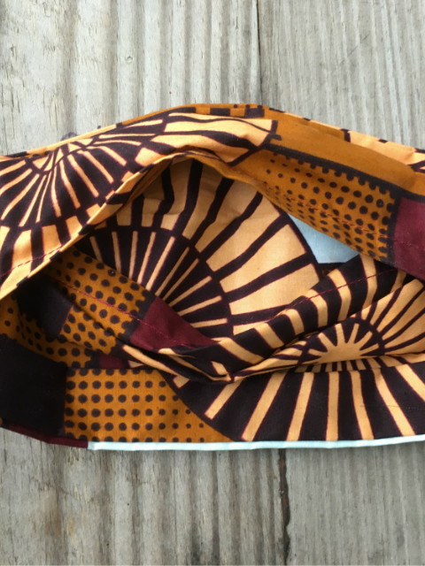 African print fabric face mask filter pocket back view