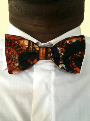 Men's red floral African print fabric bow tie