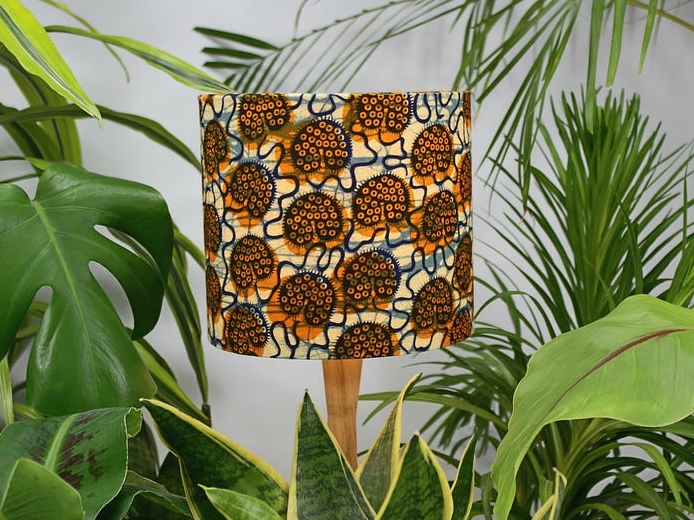 Yellow/Cream Shells African wax print fabric lampshade by Tropikala