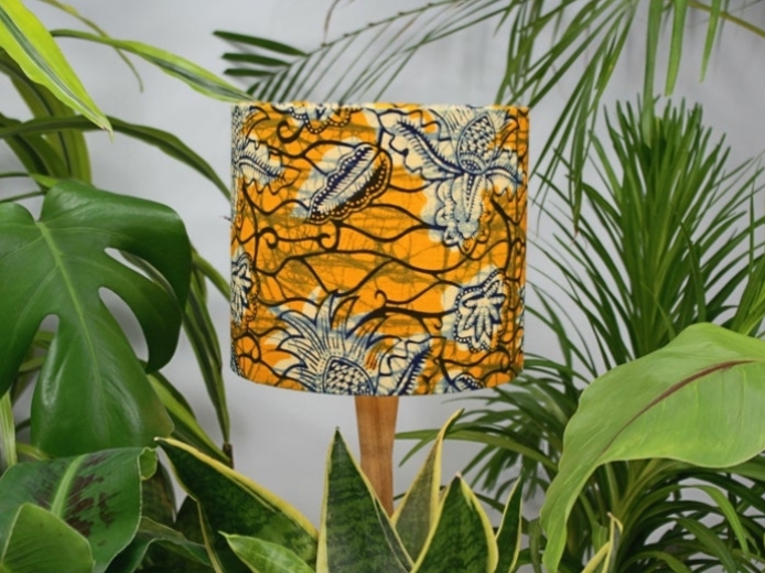 Yellow Pineapple African wax print fabric lampshade by Tropikala