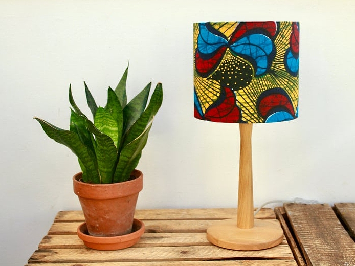 Yellow/red/blue peacock African print fabric lampshade by Tropikala