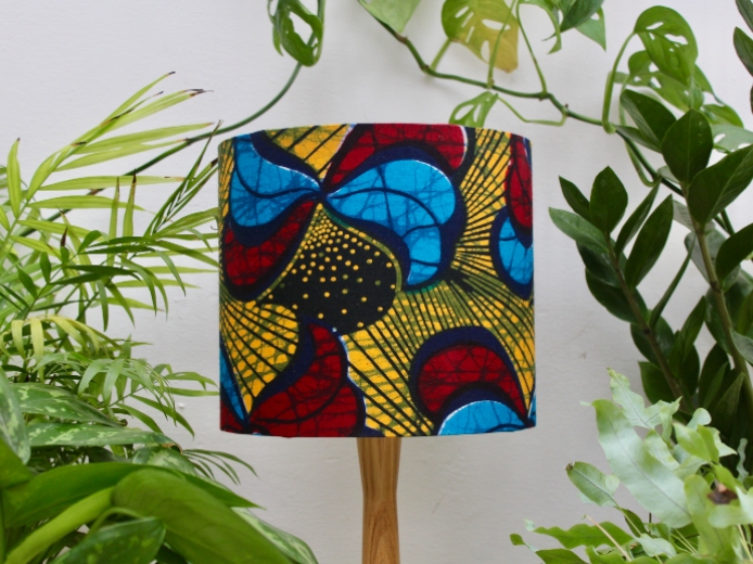 Yellow/red/blue peacock African wax print fabric lampshade by Tropikala
