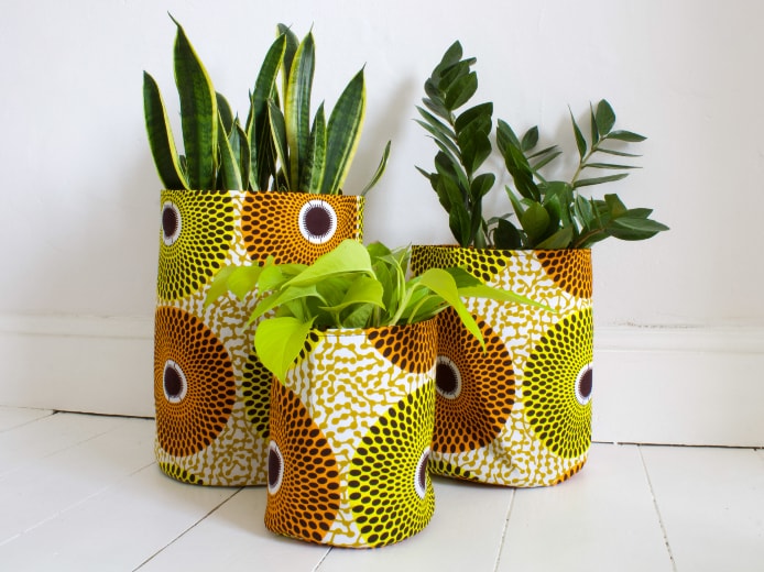 African wax print fabric plant pot covers by Tropikala