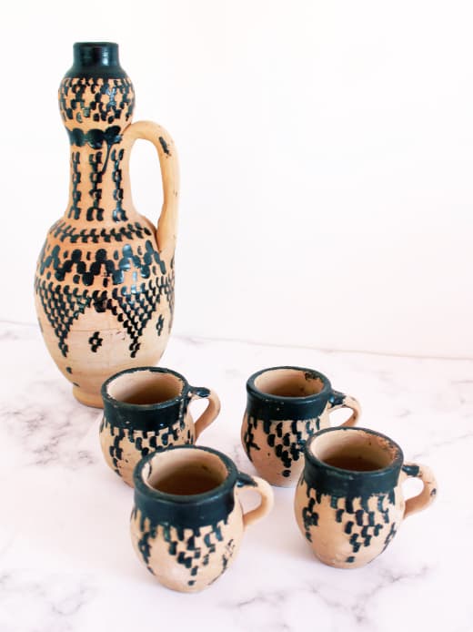 Hand painted terracotta Moroccan water cups by Nabri London African interior design styles