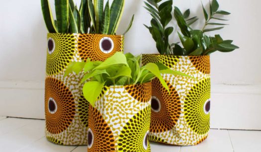 African wax print fabric plant pot covers handmade by Tropikala UK