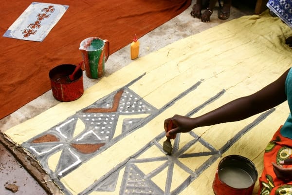 Hand-painted mud cloth bogolan from Mali traditional African textiles