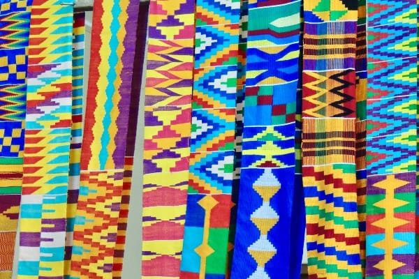 Handwoven kente cloth strips made in Ghana West Africa for traditional African clothing