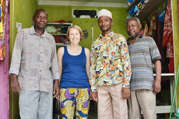 Kitenge Store Founder Sian visiting tailors Tanzania ethical fashion