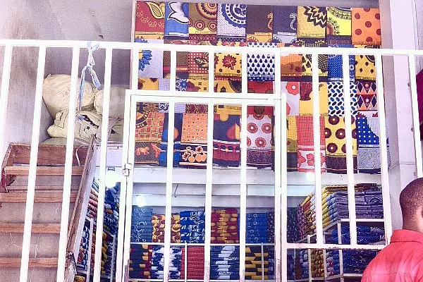 African print fabric kanga shop market Tanzania East Africa