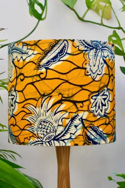 African print fabric lampshade by Tropikala handmade using yellow pineapple fabric from Kitenge Store