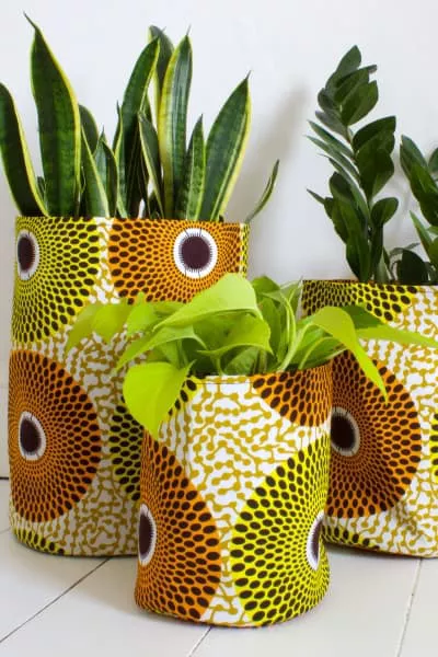 African print fabric plant pot covers by Tropikala African interior design ideas