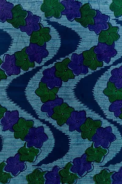 Blue purple green African wax print fabric made in Nigeria