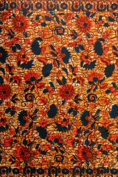 Red blue floral African wax print fabric made in Nigeria