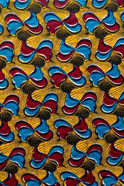 Yellow red blue peacock African print fabric made in Nigeria