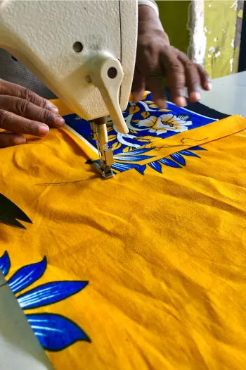 Kitenge Store master tailor sewing Kanga African print fabric bathrobe Tanzania