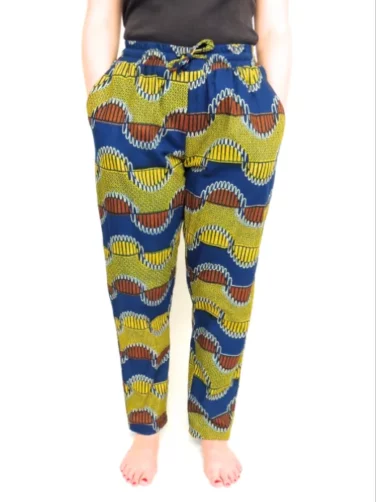 Yellow blue brown jigsaw African print trousers Kitenge Store