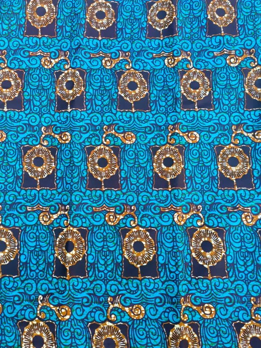 Blue circles Ankara fabric Kitenge Store closeup