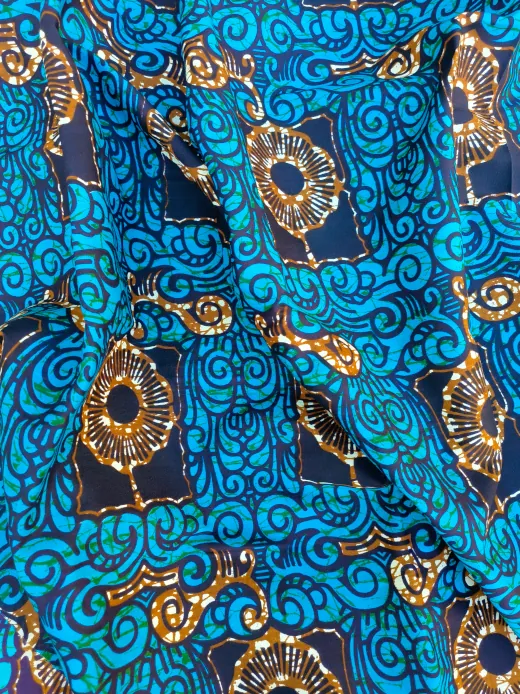 Blue circles Ankara fabric Kitenge Store scrunched