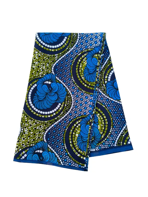 Blue green flower African wax print fabric Kitenge Store folded