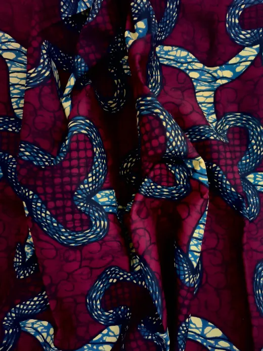 Burgundy African Ankara fabric scrunched